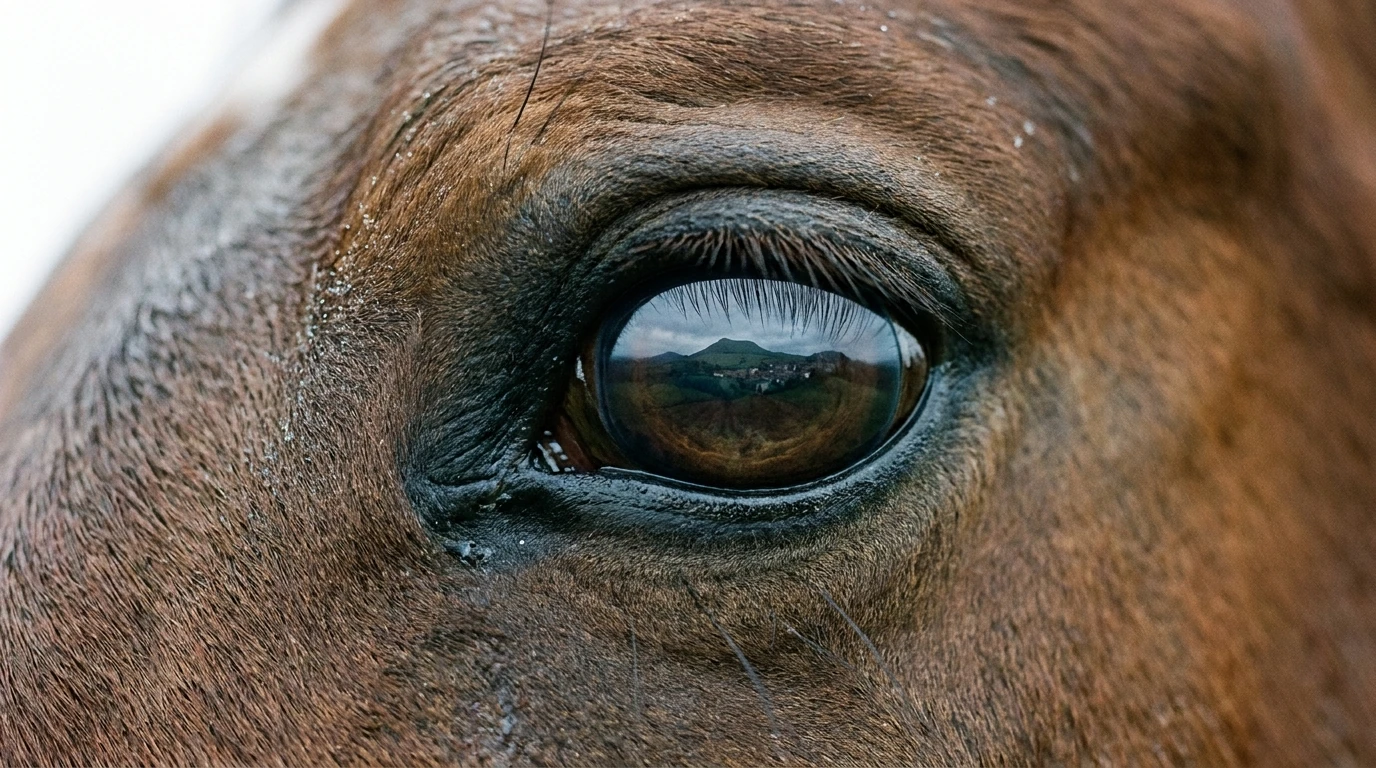 Un regard de cheval au Les Attelages des Moutats, Viplaix