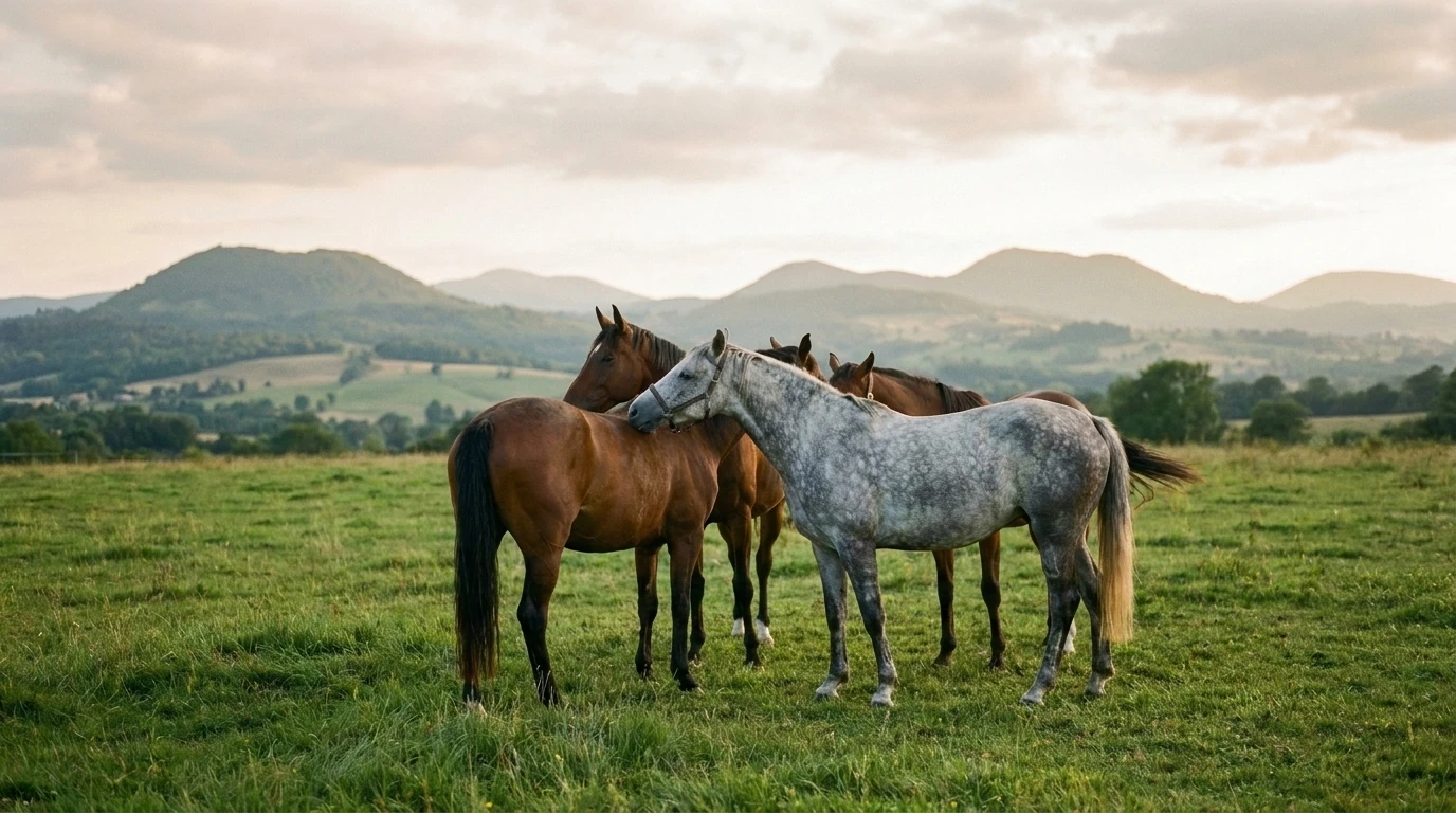 Les chevaux du Les Attelages des Moutats en liberté, Allier